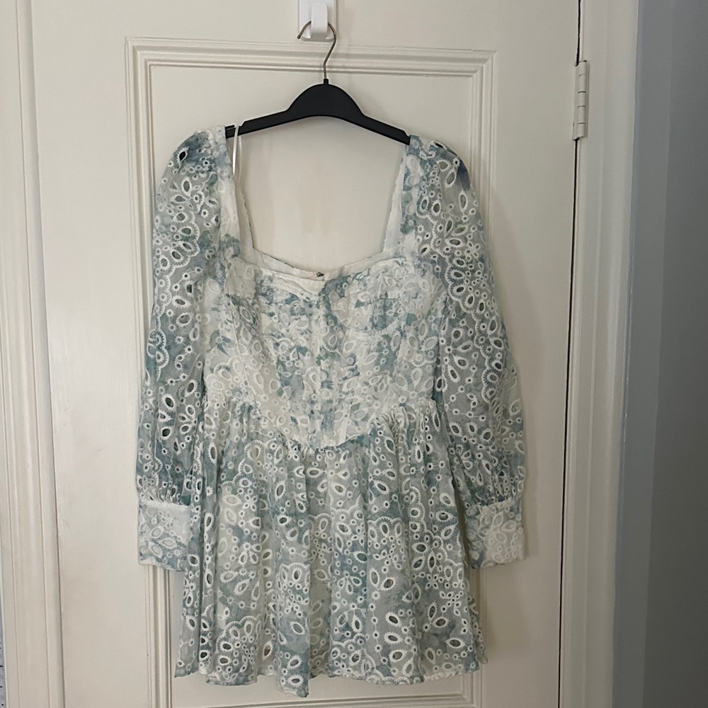 Bardot Lace Blouse in White and Blue